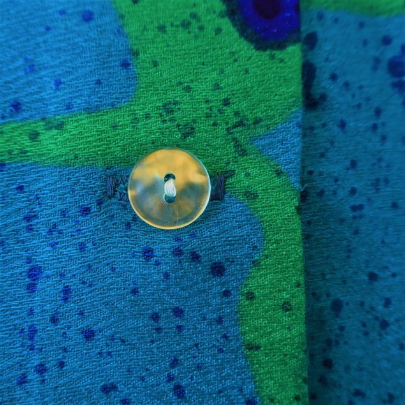 Vintage 60s Sun Fashion of Hawaii Tunic Mod Blue Mandarin Band Collar Bark Cloth - Picture 6 of 10